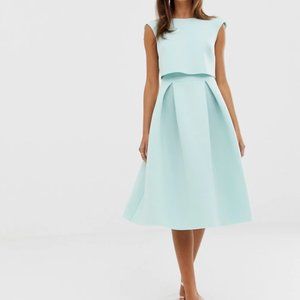 knee length dresses for ladies Rent Asos Design Shirred Bunny Tie Prom Midi Dress In Rose Pink